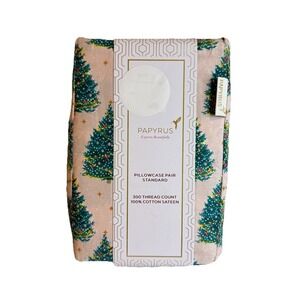 Papyrus 2 Pillowcase Pink Christmas Tree 100% Cotton 300 Thread Count Luxury New